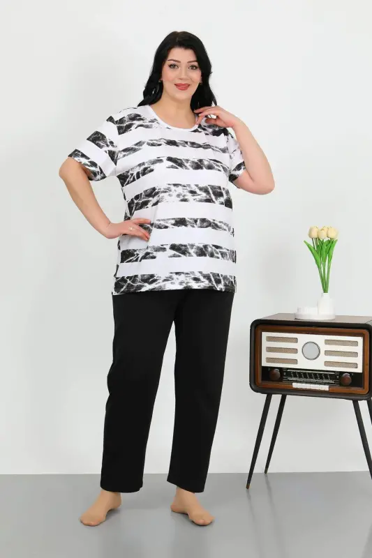 Angelino Women's Plus Size Short Sleeve Cotton Pajama Set White 202505 - 2