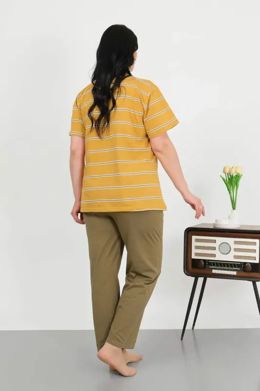 Angelino Women's Plus Size Short Sleeve Cotton Pajama Set Yellow 202505 - 4