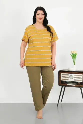 Angelino Women's Plus Size Short Sleeve Cotton Pajama Set Yellow 202505 - 1