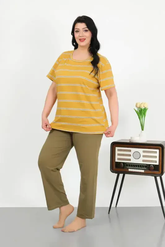Angelino Women's Plus Size Short Sleeve Cotton Pajama Set Yellow 202505 - 2