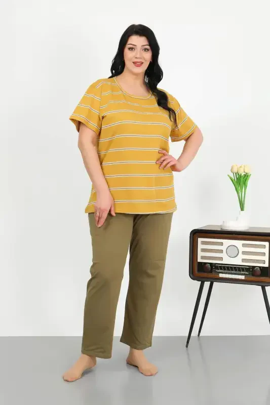 Angelino Women's Plus Size Short Sleeve Cotton Pajama Set Yellow 202505 - 5