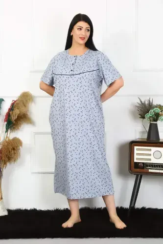 Angelino Women's Plus Size Short Sleeve Indigo Maternity Nightgown 1374 - BÜYÜKBEDENIZ (1)