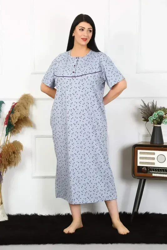 Angelino Women's Plus Size Short Sleeve Indigo Maternity Nightgown 1374 - 2
