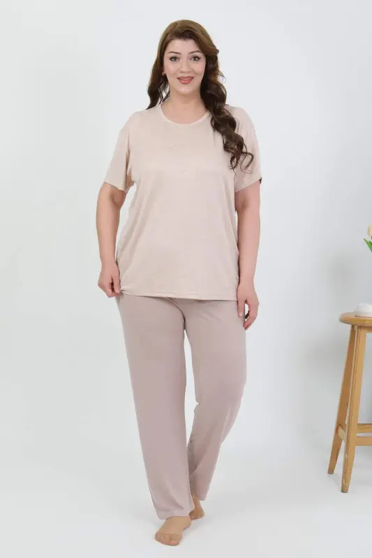 Angelino Women's Plus Size Short Sleeve Jersey Pajama Set Milk Coffee 202510 - 3