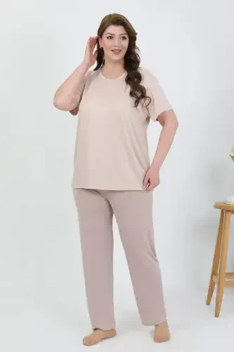 Angelino Women's Plus Size Short Sleeve Jersey Pajama Set Milk Coffee 202510 - 1