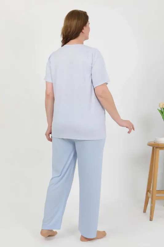 Angelino Women's Plus Size Short Sleeve Knitted Pajama Set Blue 202510 - 5