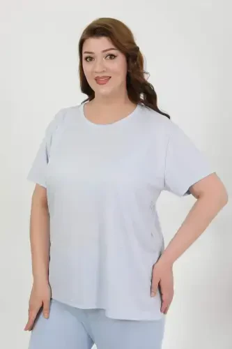 Angelino Women's Plus Size Short Sleeve Knitted Pajama Set Blue 202510 - 6