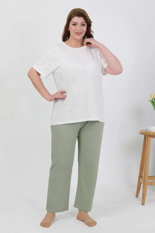 Angelino Women's Plus Size Short Sleeve Knitted Pajama Set White 202510 - 2
