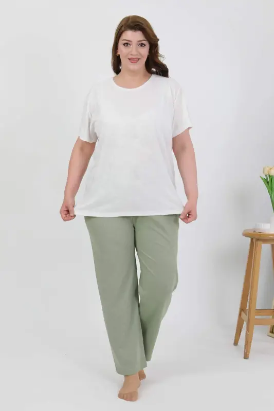 Angelino Women's Plus Size Short Sleeve Knitted Pajama Set White 202510 - 3