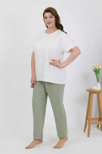 Angelino Women's Plus Size Short Sleeve Knitted Pajama Set White 202510 - 4