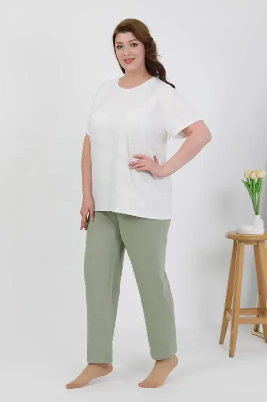 Angelino Women's Plus Size Short Sleeve Knitted Pajama Set White 202510 - 4