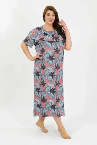 Angelino Women's Plus Size Short Sleeve Salmon Mother Nightgown 1377 - 1