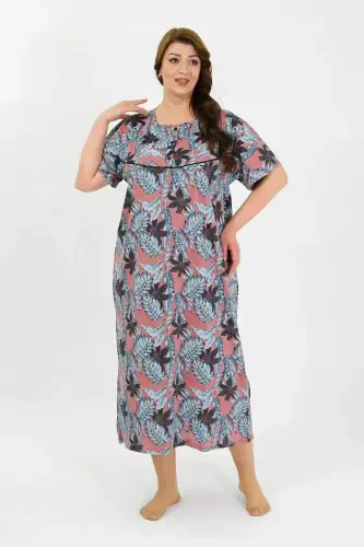 Angelino Women's Plus Size Short Sleeve Salmon Mother Nightgown 1377 - BÜYÜKBEDENIZ (1)