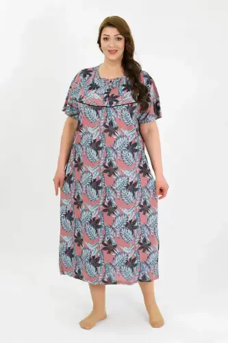 Angelino Women's Plus Size Short Sleeve Salmon Mother Nightgown 1377 - 3