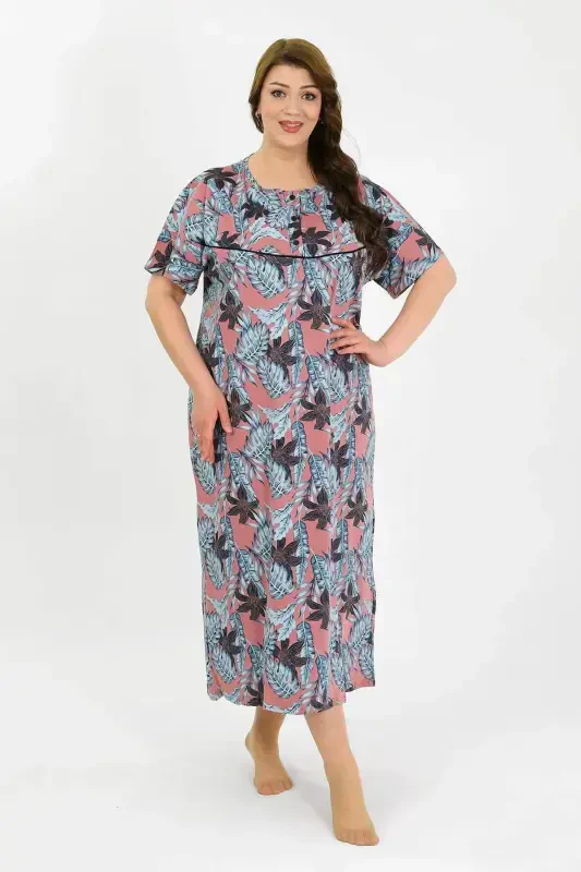 Angelino Women's Plus Size Short Sleeve Salmon Mother Nightgown 1377 - 4