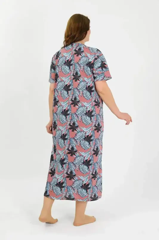 Angelino Women's Plus Size Short Sleeve Salmon Mother Nightgown 1377 - 5