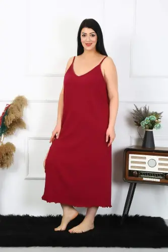 Angelino Women's Plus Size Spaghetti Strap Cotton Burgundy Long Nightgown 12100 - 5