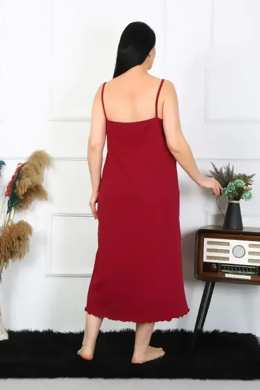Angelino Women's Plus Size Spaghetti Strap Cotton Burgundy Long Nightgown 12100 - 2