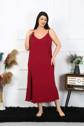 Angelino Women's Plus Size Spaghetti Strap Cotton Burgundy Long Nightgown 12100 - 3