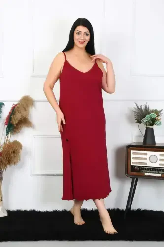 Angelino Women's Plus Size Spaghetti Strap Cotton Burgundy Long Nightgown 12100 - 4