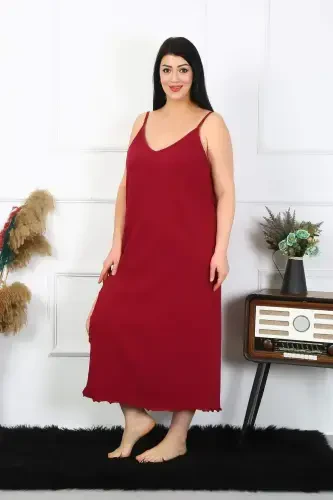 Angelino Women's Plus Size Spaghetti Strap Cotton Burgundy Long Nightgown 12100 - 5