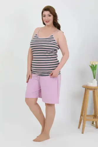 Angelino Women's Plus Size Spaghetti Strap Jersey Shorts Set Lilac 202508 - 4