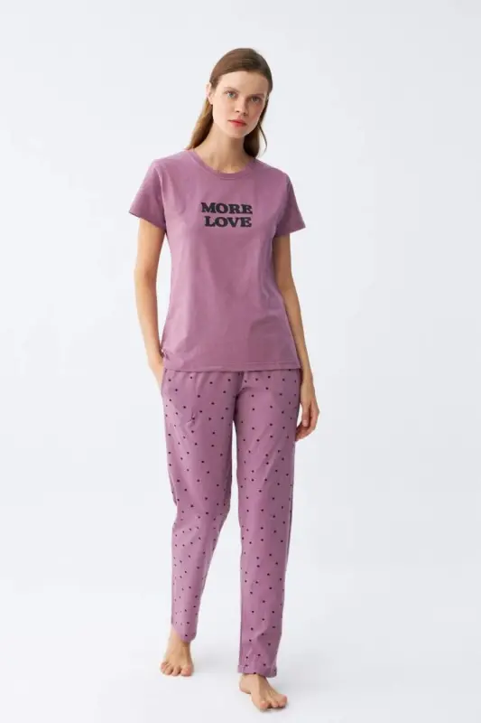 Angelino Women's Purple Star Patterned Jersey Short Sleeve Pajama Set - BÜYÜKBEDENIZ