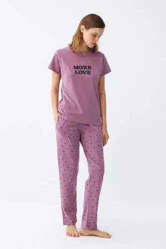 Angelino Women's Purple Star Patterned Jersey Short Sleeve Pajama Set - BÜYÜKBEDENIZ (1)