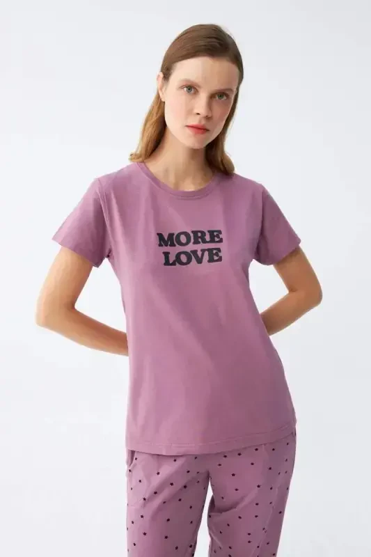 Angelino Women's Purple Star Patterned Jersey Short Sleeve Pajama Set - 3