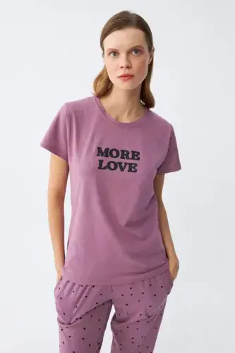 Angelino Women's Purple Star Patterned Jersey Short Sleeve Pajama Set - 4