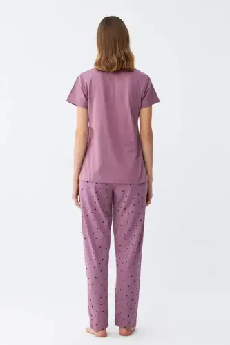 Angelino Women's Purple Star Patterned Jersey Short Sleeve Pajama Set - 5