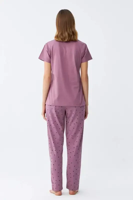 Angelino Women's Purple Star Patterned Jersey Short Sleeve Pajama Set - 5