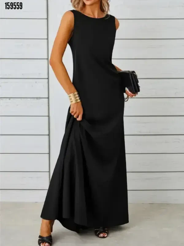 Angelino Women's Sleeveless Boat Neck Maxi Crinkle Crepe Black Dress ND8003 - 3