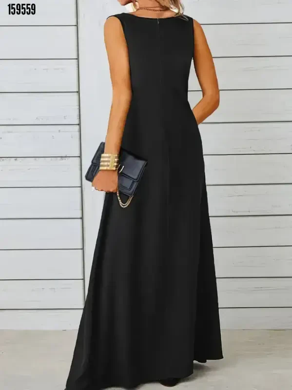 Angelino Women's Sleeveless Boat Neck Maxi Crinkle Crepe Black Dress ND8003 - 5