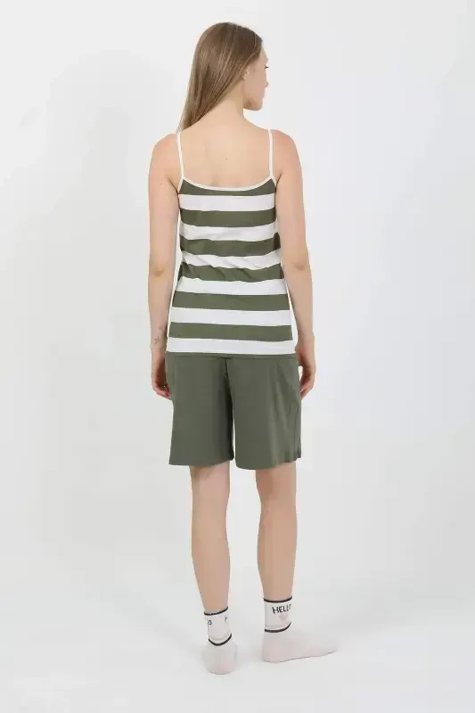 Angelino Women's Spaghetti Strap Cotton Jersey Shorts Set Khaki 3634 - 6