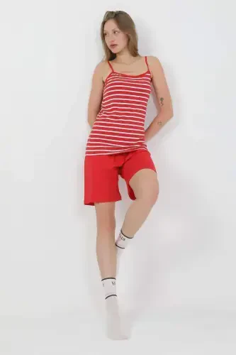 Angelino Women's Spaghetti Strap Cotton Jersey Shorts Set Red 3634 - 1