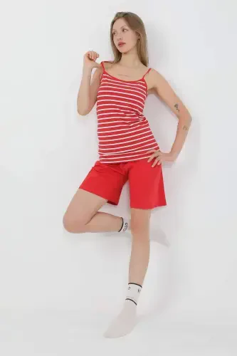 Angelino Women's Spaghetti Strap Cotton Jersey Shorts Set Red 3634 - 2