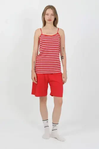Angelino Women's Spaghetti Strap Cotton Jersey Shorts Set Red 3634 - 4