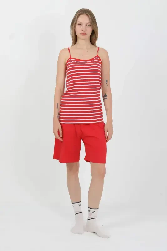 Angelino Women's Spaghetti Strap Cotton Jersey Shorts Set Red 3634 - 4