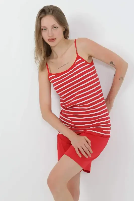 Angelino Women's Spaghetti Strap Cotton Jersey Shorts Set Red 3634 - 6