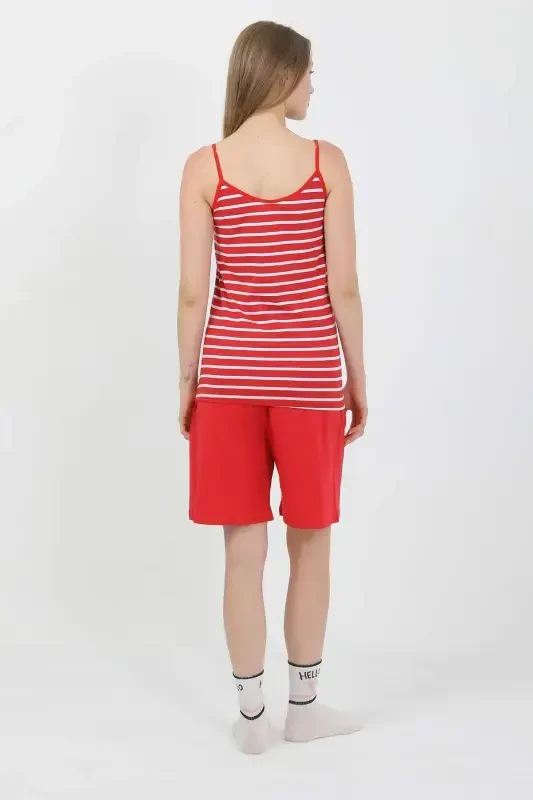 Angelino Women's Spaghetti Strap Cotton Jersey Shorts Set Red 3634 - 7