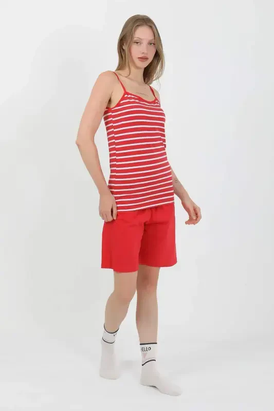 Angelino Women's Spaghetti Strap Cotton Jersey Shorts Set Red 3634 - 9