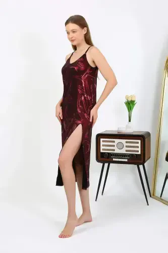 Angelino Women's Spaghetti Strap Long Shiny Micro Dress Nightgown 7415 Burgundy - 5