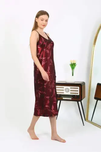 Angelino Women's Spaghetti Strap Long Shiny Micro Dress Nightgown 7415 Burgundy - 6