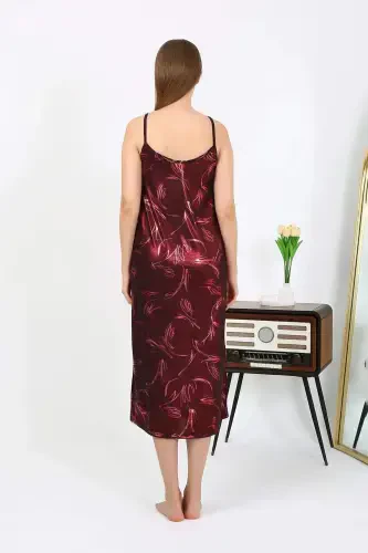 Angelino Women's Spaghetti Strap Long Shiny Micro Dress Nightgown 7415 Burgundy - 7