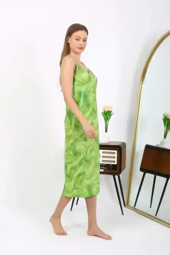 Angelino Women's Spaghetti Strap Long Shiny Micro Dress Nightgown 7415 Green - 3