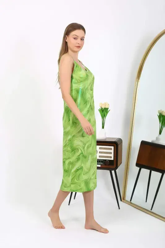 Angelino Women's Spaghetti Strap Long Shiny Micro Dress Nightgown 7415 Green - 3