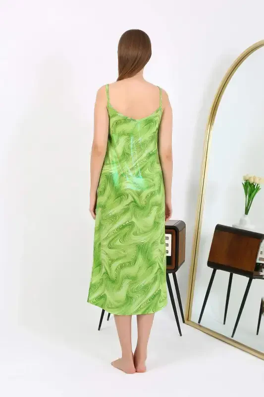 Angelino Women's Spaghetti Strap Long Shiny Micro Dress Nightgown 7415 Green - 5