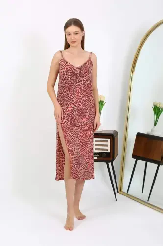Angelino Women's Spaghetti Strap Long Shiny Micro Dress Nightgown 7415 Red - 1