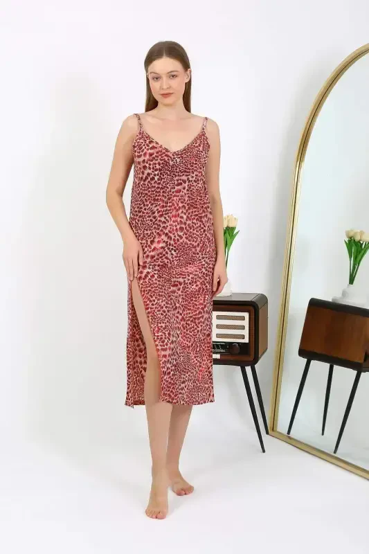Angelino Women's Spaghetti Strap Long Shiny Micro Dress Nightgown 7415 Red - 1